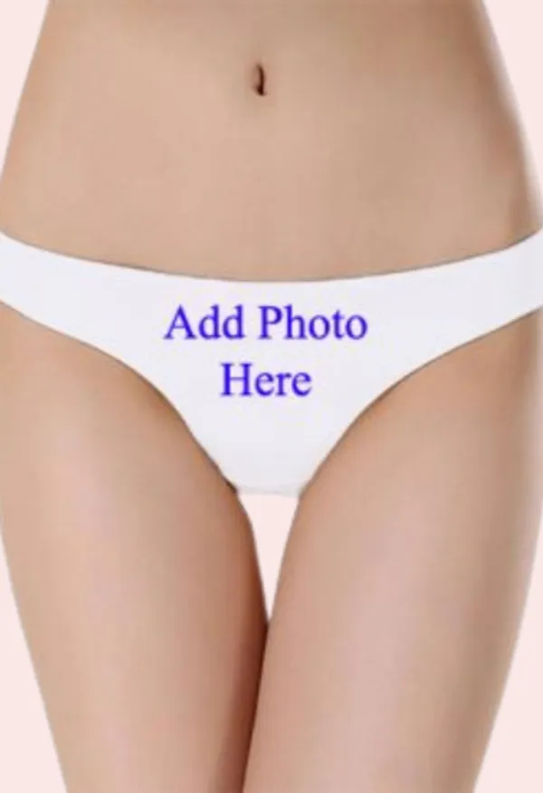 White_Customized_Photo_Low_Waist_Cotton_Thong_Panty_For_Women