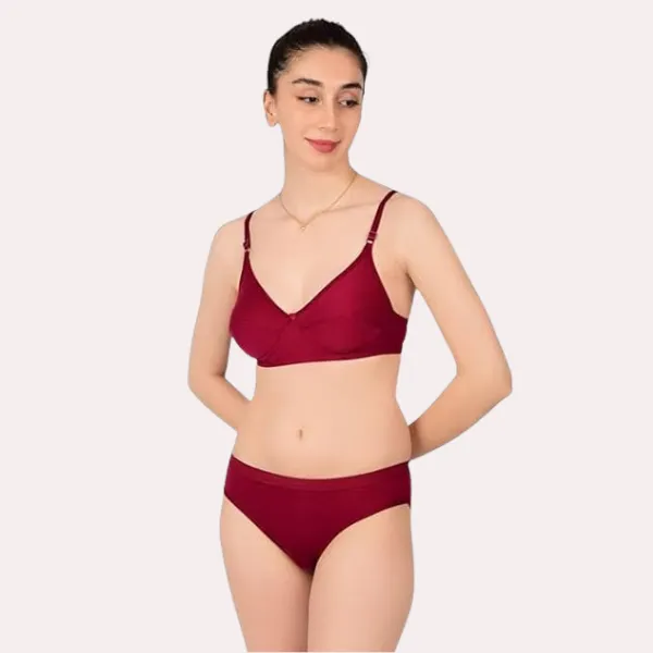Red_Wine_Comfortable_Cotton_Bra_&_Panty_Set_For_Women