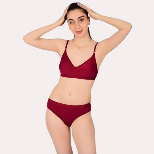 Red_Wine_Comfortable_Cotton_Bra_&_Panty_Set_For_Women