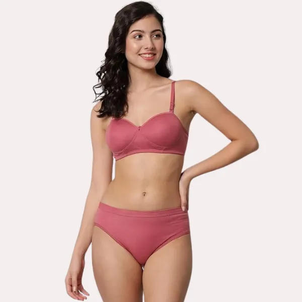 Peach_Casual_Chic_Cotton_Bra_Panty_Set_For_Women