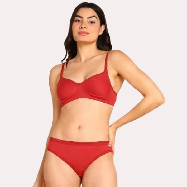 Coral_Red_Soft_Cotton_Lingerie_Set_For_Women