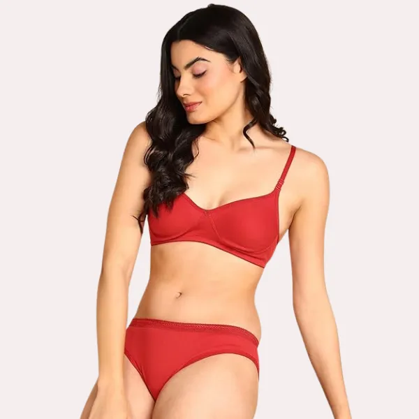 Coral_Red_Soft_Cotton_Lingerie_Set_For_Women