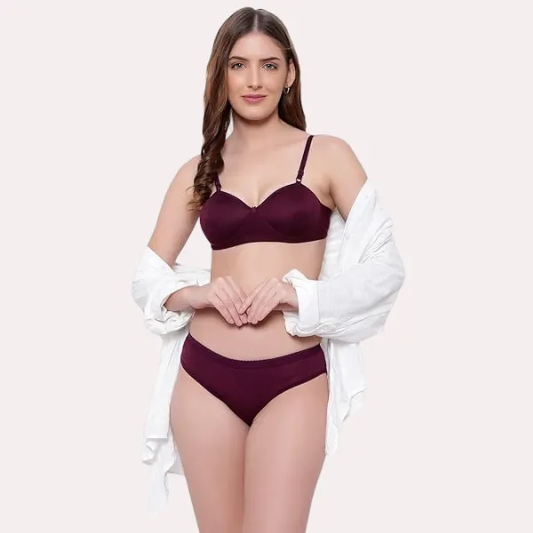 Dark_Maroon_Padded_Non-Wired_Push-Up_Bra_Panty_Set_For_Women