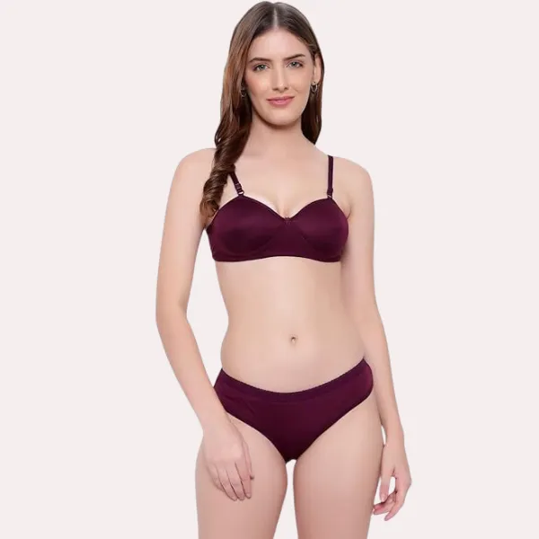 Dark_Maroon_Padded_Non-Wired_Push-Up_Bra_Panty_Set_For_Women