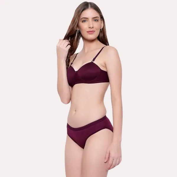 Dark_Maroon_Padded_Non-Wired_Push-Up_Bra_Panty_Set_For_Women