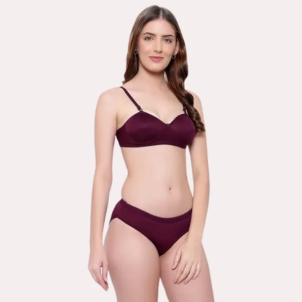 Dark_Maroon_Padded_Non-Wired_Push-Up_Bra_Panty_Set_For_Women