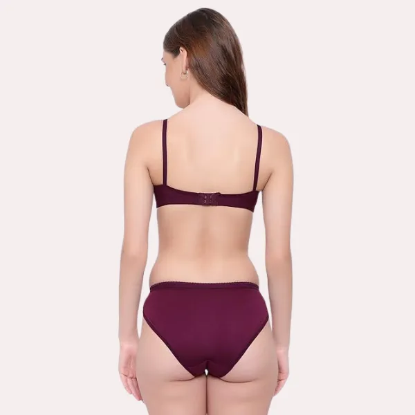 Dark_Maroon_Padded_Non-Wired_Push-Up_Bra_Panty_Set_For_Women