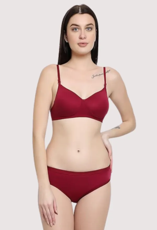 Maroon_Lightly_Padded_Bra_&_Soft_Cotton_Panty_Set_For_Women