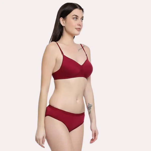 Maroon_Lightly_Padded_Bra_&_Soft_Cotton_Panty_Set_For_Women