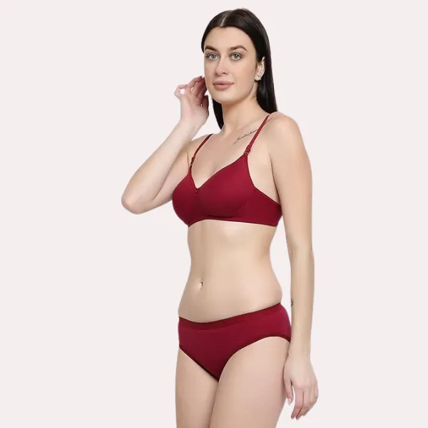 Maroon_Lightly_Padded_Bra_&_Soft_Cotton_Panty_Set_For_Women