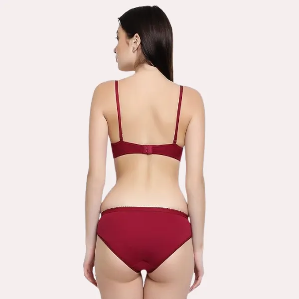 Maroon_Lightly_Padded_Bra_&_Soft_Cotton_Panty_Set_For_Women