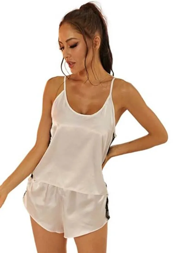 White_Classic_Silk_Satin_Lounge_Set_For_Women