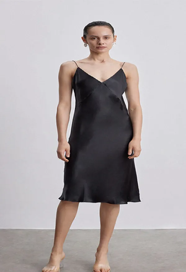 Black_Silk_Slip_V-Neck_Cocktail_Party_Dress_For_Women