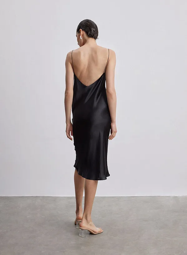 Black_Silk_Slip_V-Neck_Cocktail_Party_Dress_For_Women