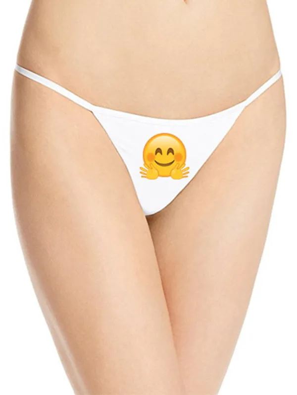 Yellow_Customized_Emoji_Print_Cotton_String_Thong_Panty_For_Women