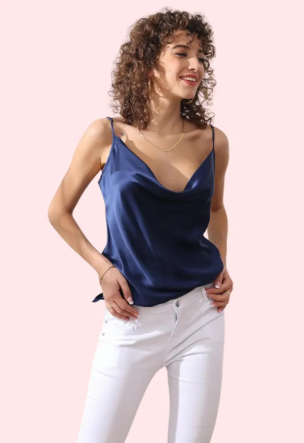 Dark_Blue_Elegant_Cowl_Neck_Silk_Camisole_For_Women