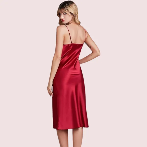 Blush_Red_Elegant_Cowl_Neck_Silk_Nightgown_For_Women
