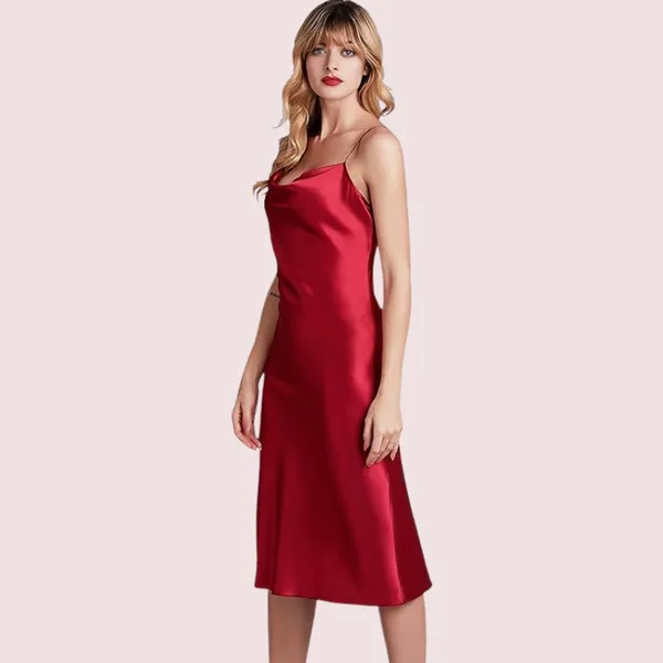 Blush_Red_Elegant_Cowl_Neck_Silk_Nightgown_For_Women