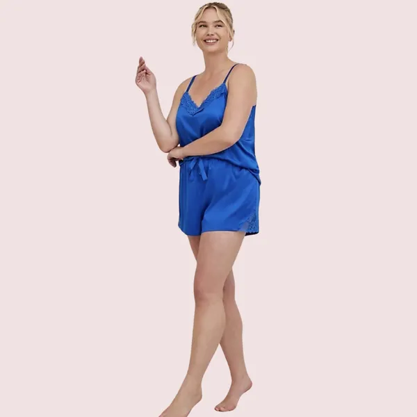 Aqua_Blue_Lace_Trim_Satin_Short_Camisole_Set_For_Women