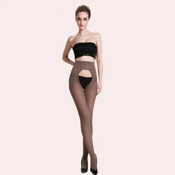 Brown_Open_Crotch_Crotchless_Pantyhose_For_Women