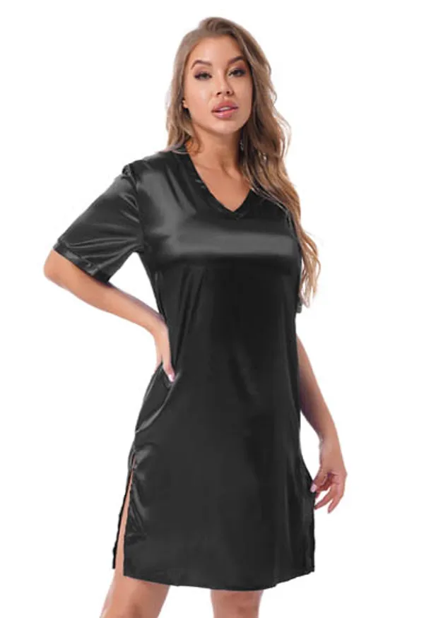 Dark_Black_Silk_Satin_Sexyshort_Sleepwear_For_Women