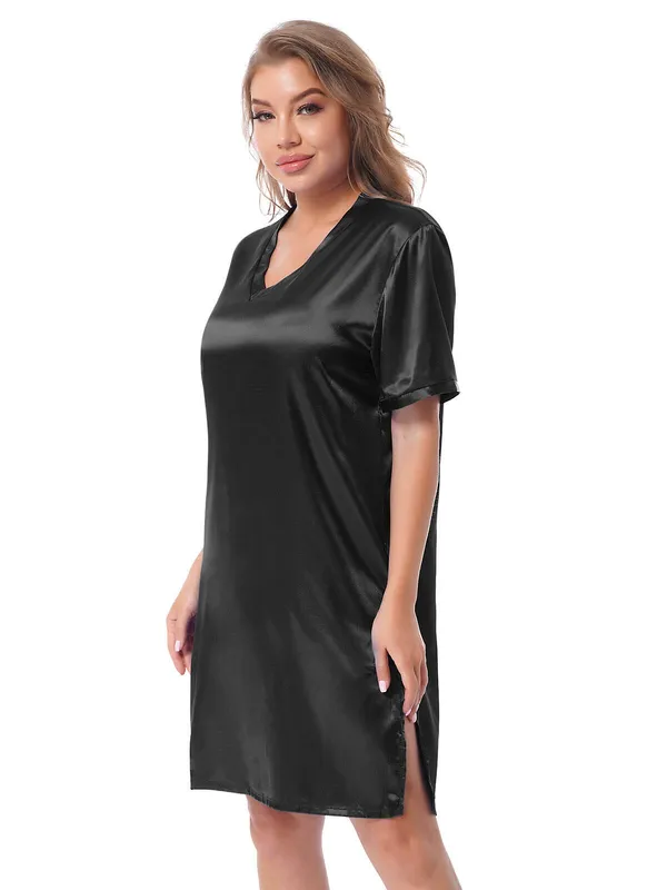 Dark_Black_Silk_Satin_Sexyshort_Sleepwear_For_Women