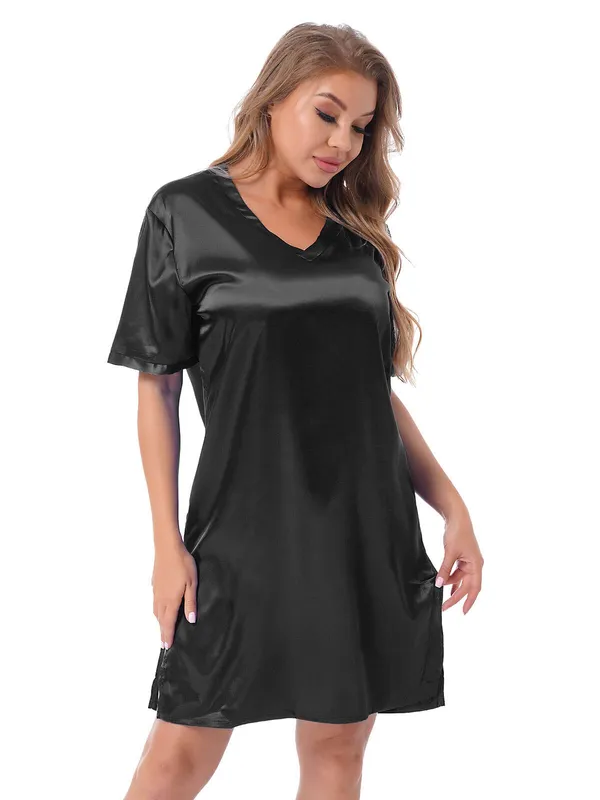 Dark_Black_Silk_Satin_Sexyshort_Sleepwear_For_Women