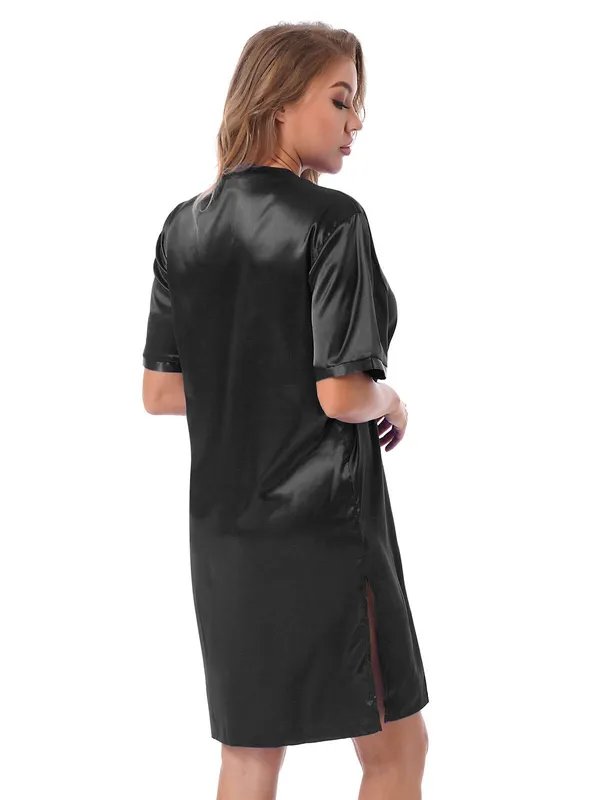 Dark_Black_Silk_Satin_Sexyshort_Sleepwear_For_Women