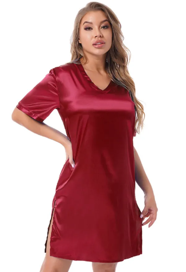 Maroon_Silk_Satin_Sexy_Short_Sleepwear_For_Women