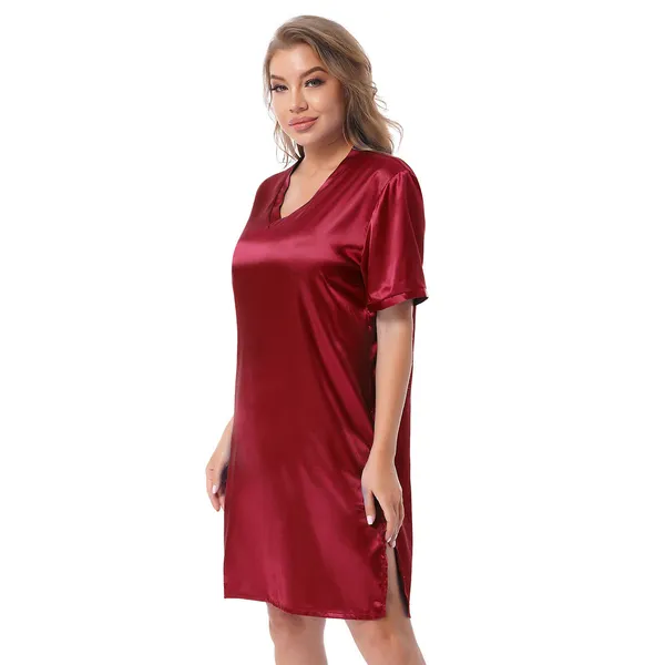Maroon_Silk_Satin_Sexy_Short_Sleepwear_For_Women