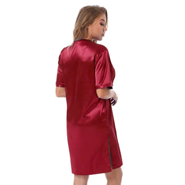 Maroon_Silk_Satin_Sexy_Short_Sleepwear_For_Women