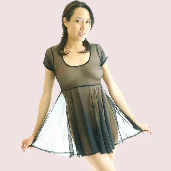 Black_Sexy_Sheer_Mesh_Skater_Dress_For_Women