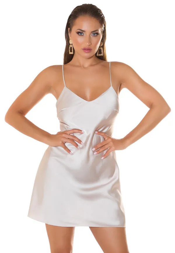 White_V-Neck_Satin_Mini_Dress_With_Front_Cutout_For_Women