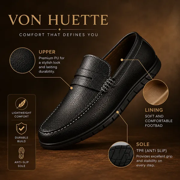VON_HUETTE_Men’s_Premium_Black_Penny_Loafers_|_White_Stitch_Detail_|_Cushioned_Sole_|_Formal_&_Office_Wear_Shoes