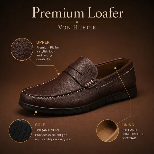 VON_HUETTE_Men’s_Premium_Brown_Penny_Loafers_|_White_Stitch_Detail_|_Cushioned_Sole_|_Formal_&_Office_Wear_Shoes