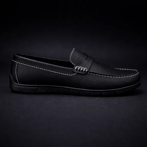 VON_HUETTE_Men’s_Premium_Black_Penny_Loafers_|_White_Stitch_Detail_|_Cushioned_Sole_|_Formal_&_Office_Wear_Shoes