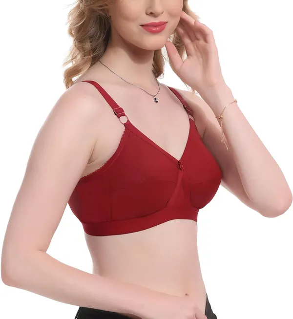Maroon_100%_Cotton_Regular_Full_Coverage_T-Shirt_Bra_For_Women