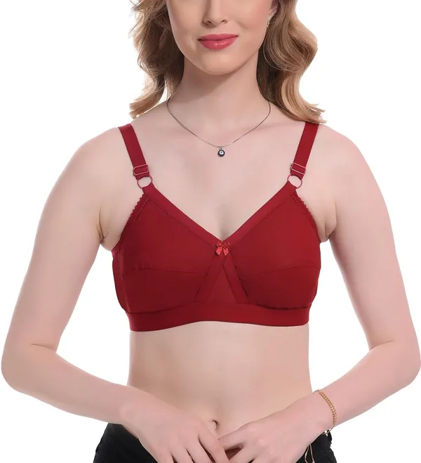 Maroon_100%_Cotton_Regular_Full_Coverage_T-Shirt_Bra_For_Women