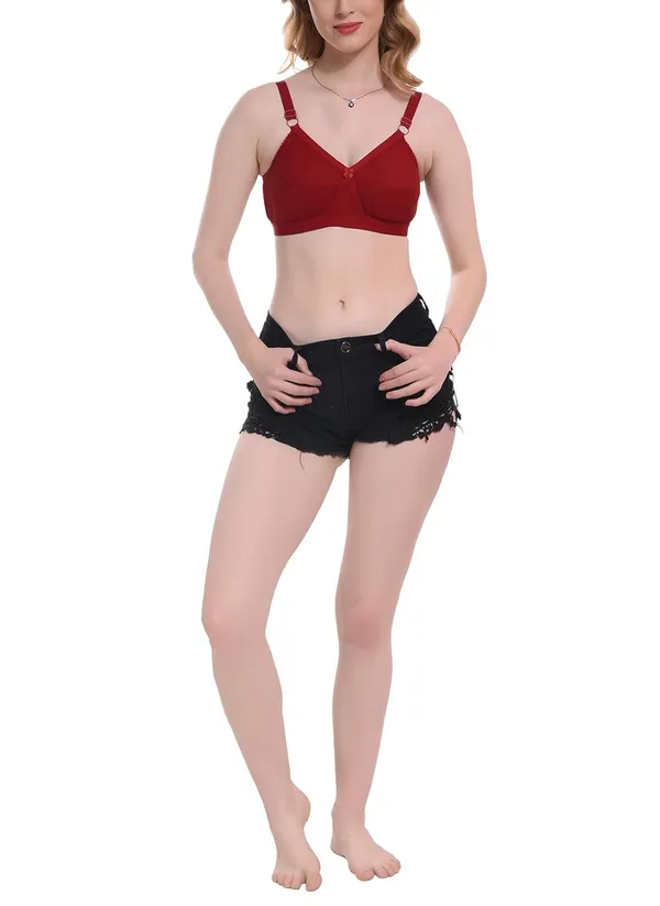 Maroon_100%_Cotton_Regular_Full_Coverage_T-Shirt_Bra_For_Women