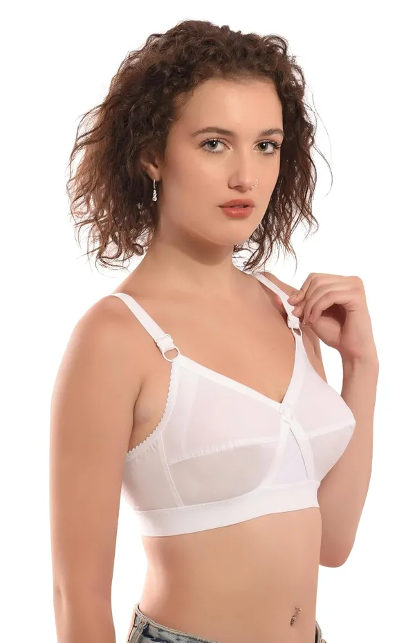 White_100%_Pure_Cotton_Krutika_Full_Coverage_Solid_Bra_For_Women