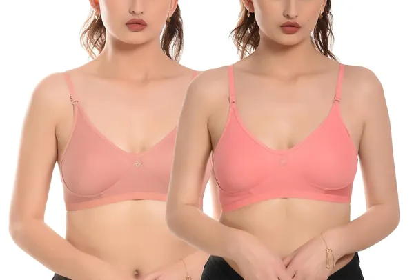 Pack_of_2_|_Fawn_&_Peach_T-Shirt_Bra_for_Women_|_Non-Padded_and_Cotton_Hosiery