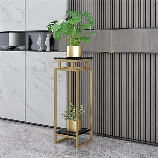 Gold_Compact_Plant_Stand,_Living_Room_Furniture_Plant_Pot_Holder_For_Hallway_Hotel_Decor_gold_Iron_Corner_Table_With_2_Mdf_Shelves