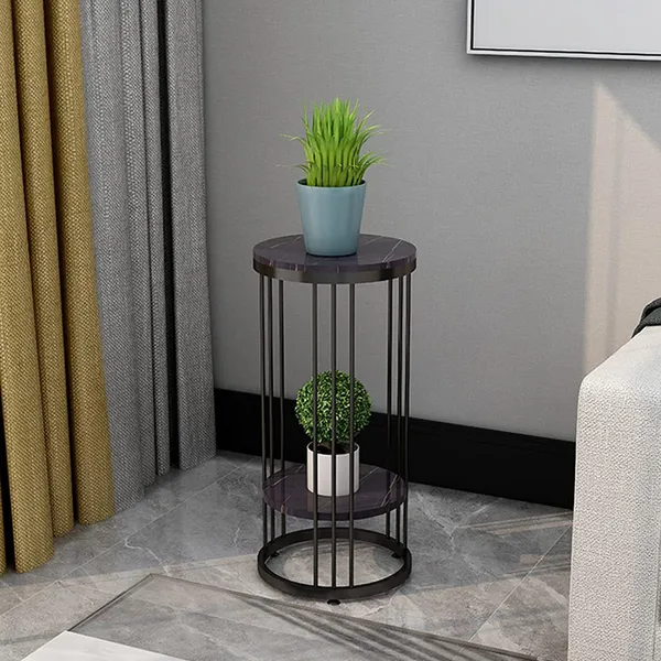 Black_Side_Table,_Tall_Plant_Stand_Round_Side_Tables_Metal_Bedside_Table_Marble_Coffee_End_Table_For_Home_Office,_Living_Room_Size:30_*_30_*_55Cm