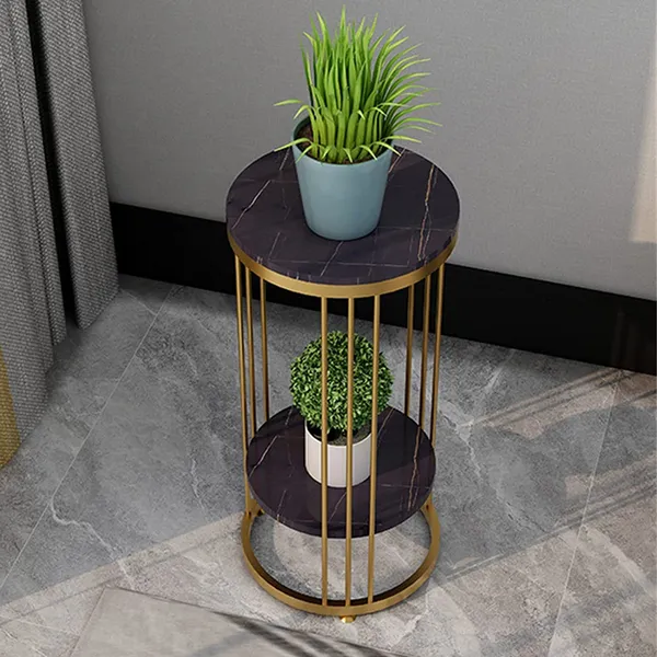Black_Side_Table,_Tall_Plant_Stand_Round_Side_Tables_Metal_Bedside_Table_Marble_Coffee_End_Table_For_Home_Office,_Living_Room_Size:30_*_30_*_55Cm
