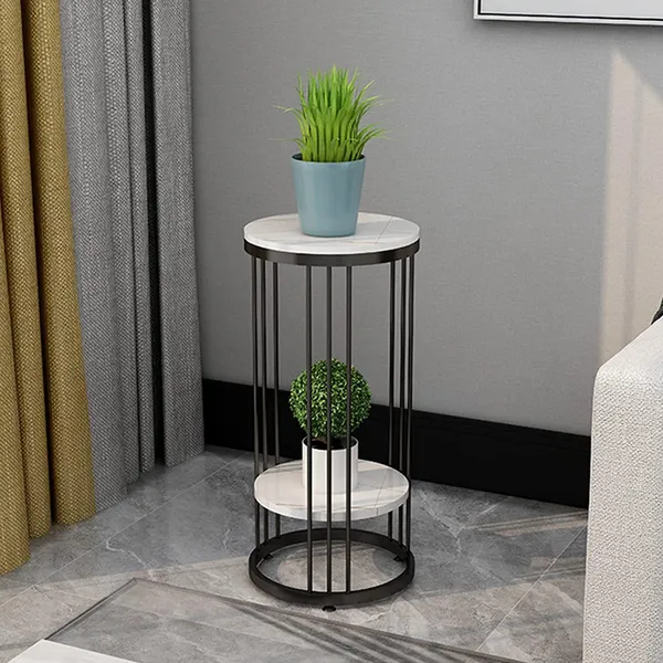 Black_Side_Table,_Tall_Plant_Stand_Round_Side_Tables_Metal_Bedside_Table_Marble_Coffee_End_Table_For_Home_Office,_Living_Room_Size:30_*_30_*_55Cm