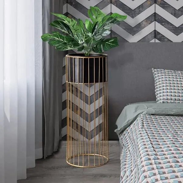 Gold_Indoor_Metal_Planter_Stand__(2-Piece_Set)_with_Black_Pot_&_Gold_Stand,_for_Indoor/Outdoor_Use_in_Living_Room_&_More