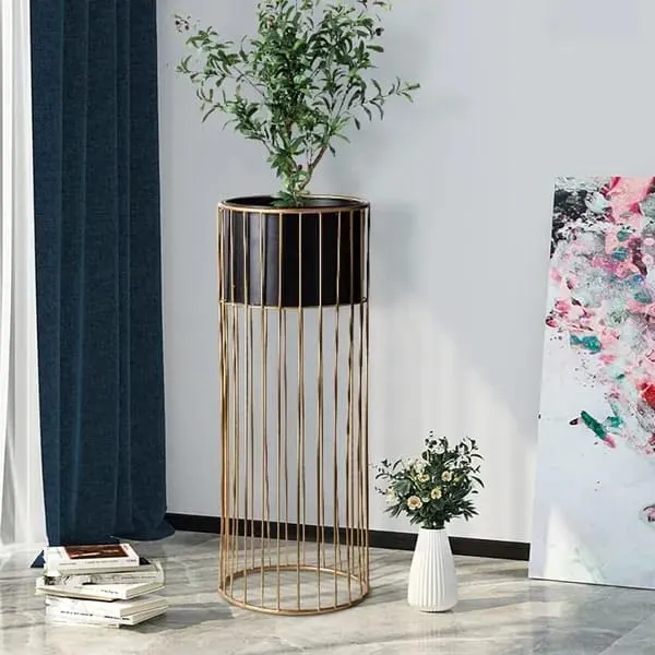 Gold_Indoor_Metal_Planter_Stand__(2-Piece_Set)_with_Black_Pot_&_Gold_Stand,_for_Indoor/Outdoor_Use_in_Living_Room_&_More