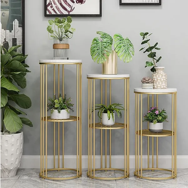 Gold_round_side_table_(2_pcs)_with_a_compact_plant_display_stand,_accent_corner_sofa_side_tables,_and_2-tier_shelves,_size:_50x60_cm.