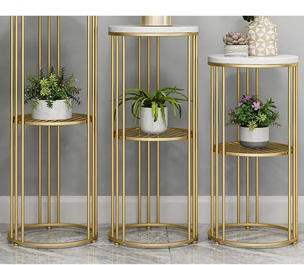 Gold_round_side_table_(2_pcs)_with_a_compact_plant_display_stand,_accent_corner_sofa_side_tables,_and_2-tier_shelves,_size:_50x60_cm.