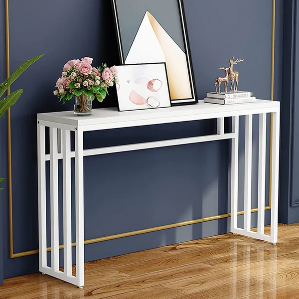 White_metal_console_table_entryway_for_hallway_or_living_room_coffee_table.